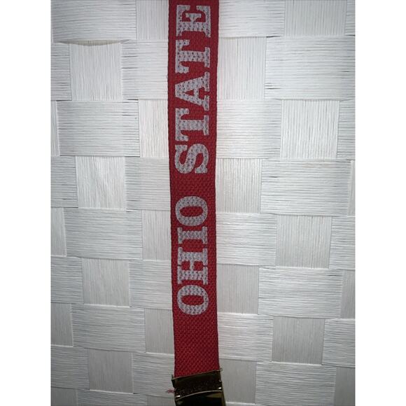 Vintage Ohio State Adjustable Red/White Belt Solid Brass Buckle 41 Inches Long - Picture 5 of 7